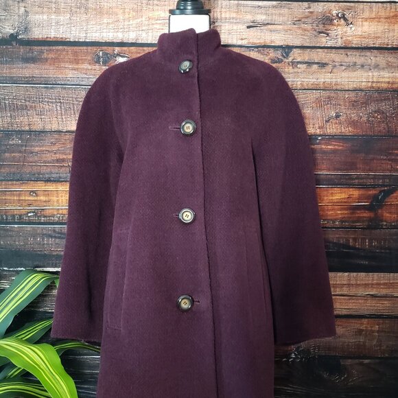 Jones New York Womens 10 Soft Alpaca Wool Blend Long Coat Jacket Lined Wine - Picture 6 of 11